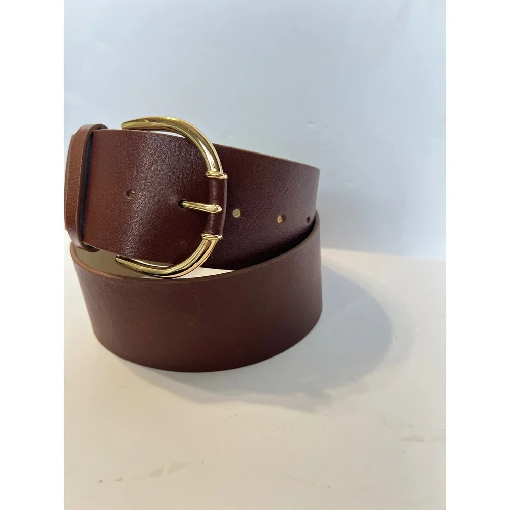 Banana Republic Womens Wide Brown Leather Waist Belt Gold Buckle Size Medium 32